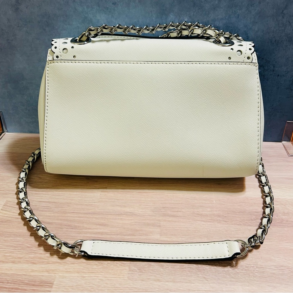 Michael Kors Hannah White Saffiano Leather Scallop Perforated Crossbody NWOT - Picture 2 of 10